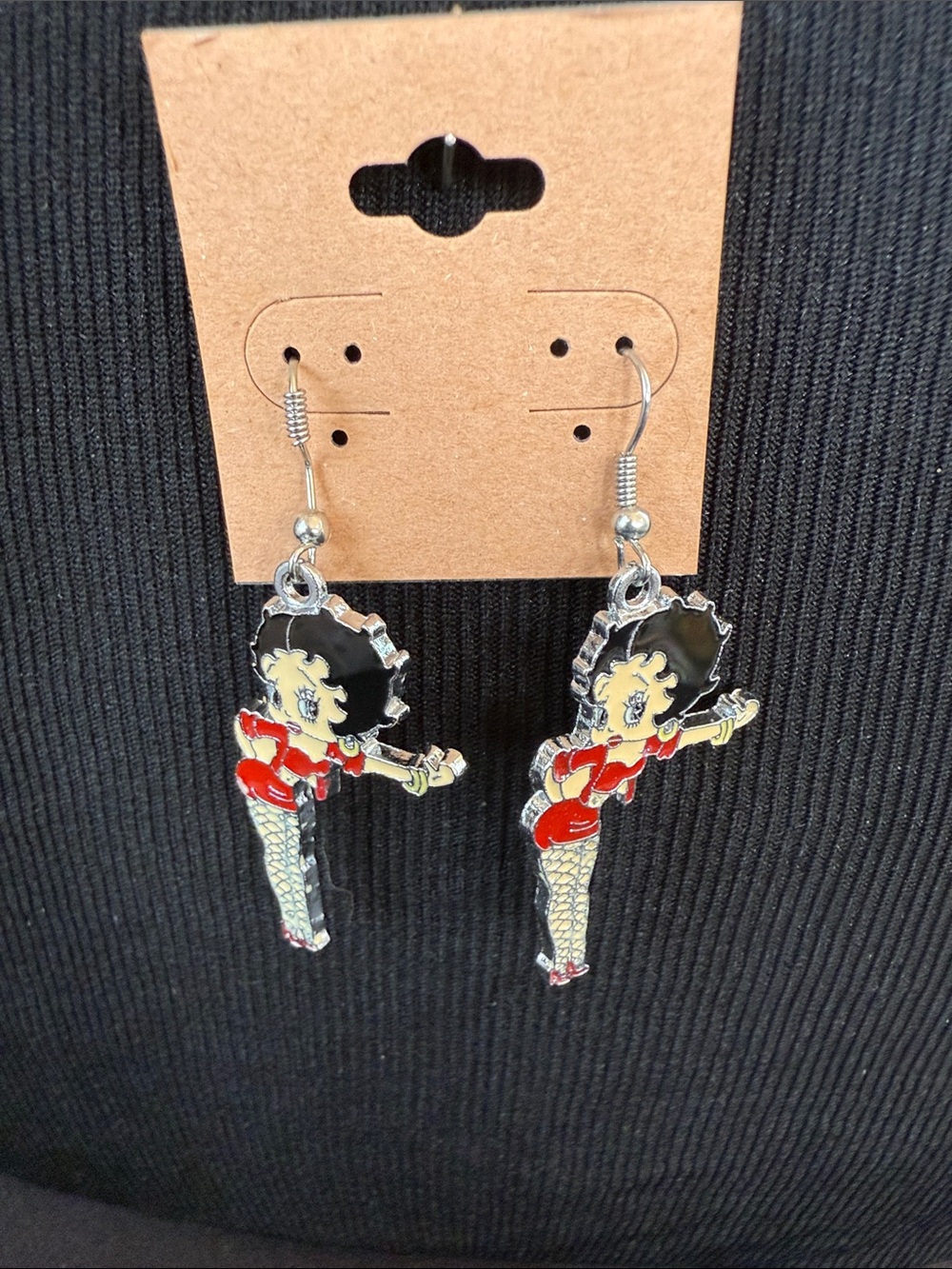 Betty Boop Red and Black Enamel Dangle Earrings